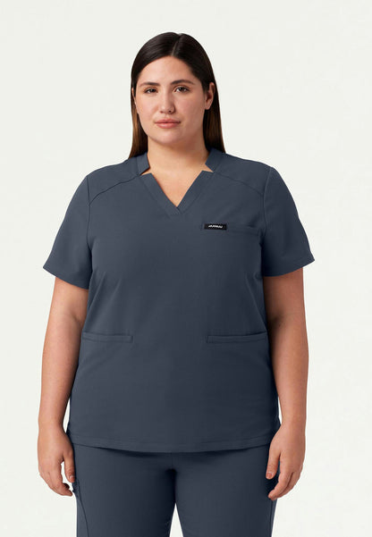 Helia Notched V-Neck Scrub Top - Carbon Gray
