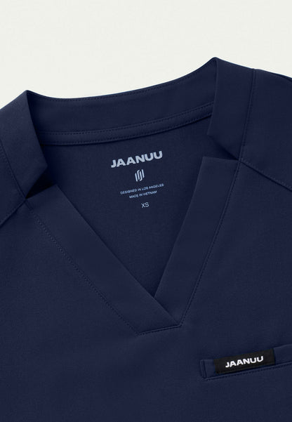 Helia Notched V-Neck Scrub Top - Midnight Navy