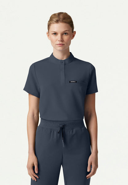 Savi Tuck-In Stand-Collar Scrub Top - Carbon Gray