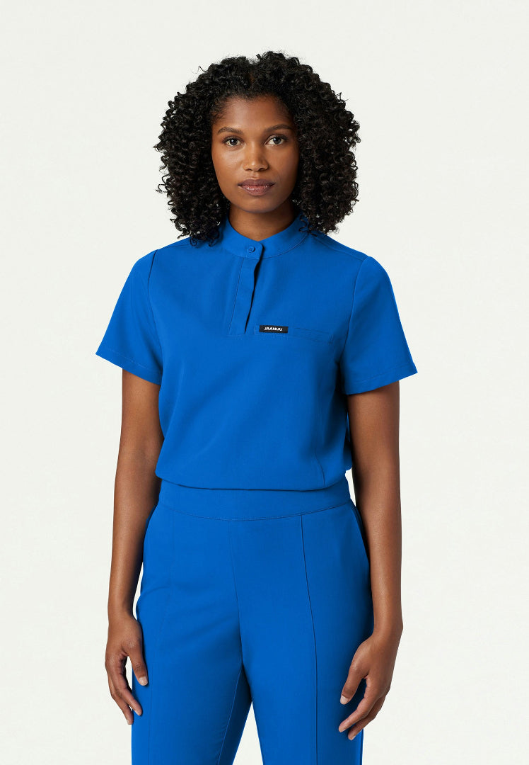 Savi Tuck-In Stand-Collar Scrub Top - Royal Blue