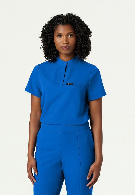 Savi Tuck-In Stand-Collar Scrub Top - Royal Blue