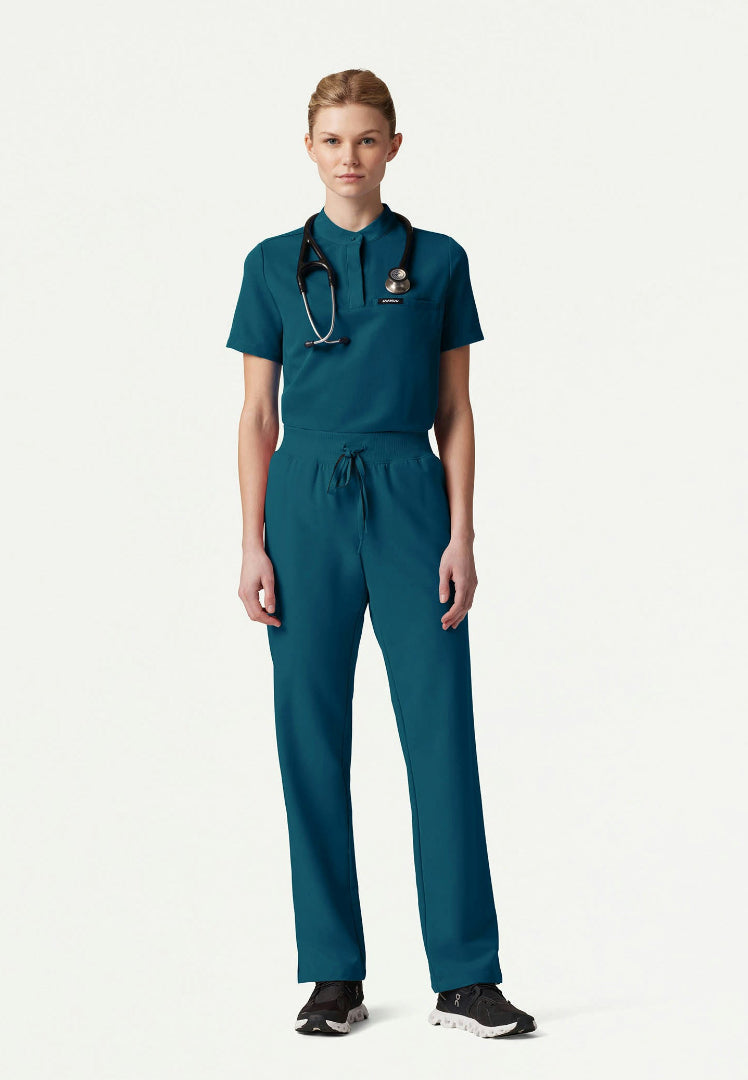 Savi Tuck-In Stand-Collar Scrub Top - Caribbean Blue