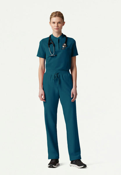 Savi Tuck-In Stand-Collar Scrub Top - Caribbean Blue