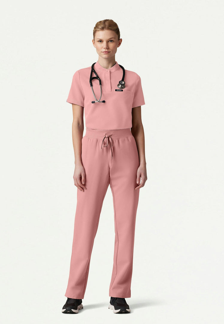 Savi Tuck-In Stand-Collar Scrub Top - Mauve