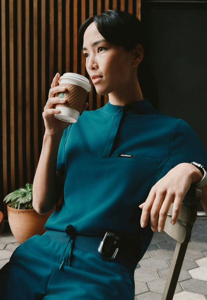 Savi Tuck-In Stand-Collar Scrub Top - Caribbean Blue