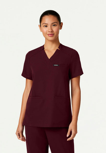 Helia Notched V-Neck Scrub Top - Burgundy