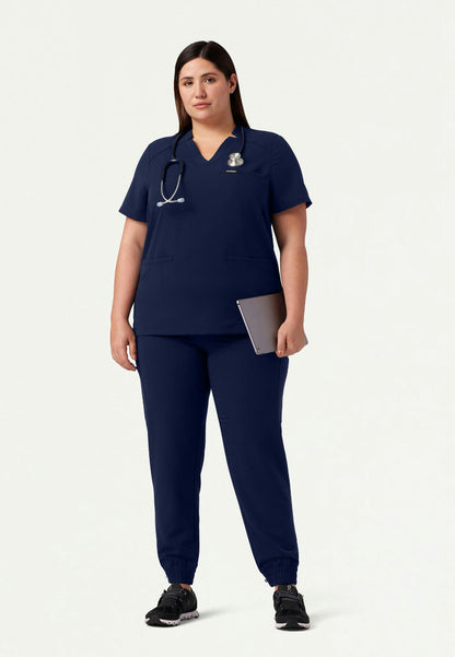 Helia Notched V-Neck Scrub Top - Midnight Navy
