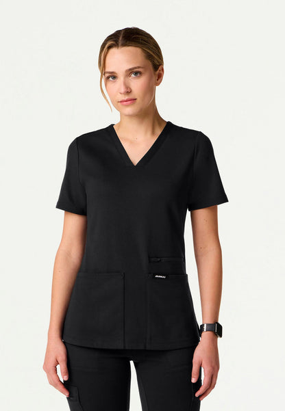 Kass Slim 4-Pocket UltraSOFT Scrub Top - Black