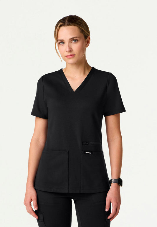 Kass Slim 4-Pocket UltraSOFT Scrub Top - Black