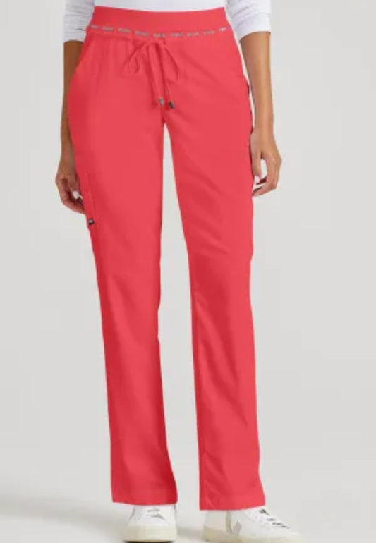 Serena 7-Pocket Mid-Rise Tapered Leg Scrub Pant - Coral Love