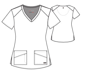 Line Drawing for Emma 4-Pocket V-Neck Scrub Top - Steel