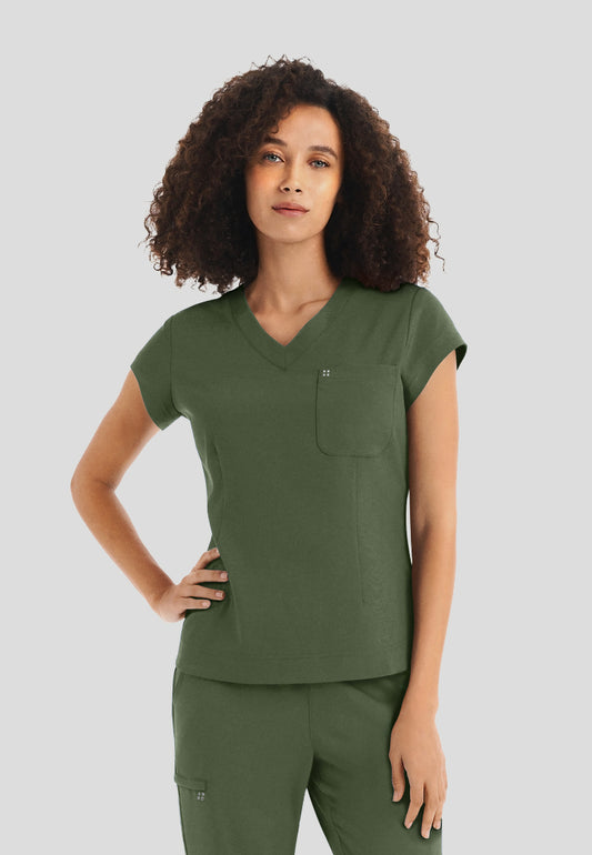 White Cross CRFT Women's 1 Pocket V-Neck Scrub Top - Olive - The Uniform Store