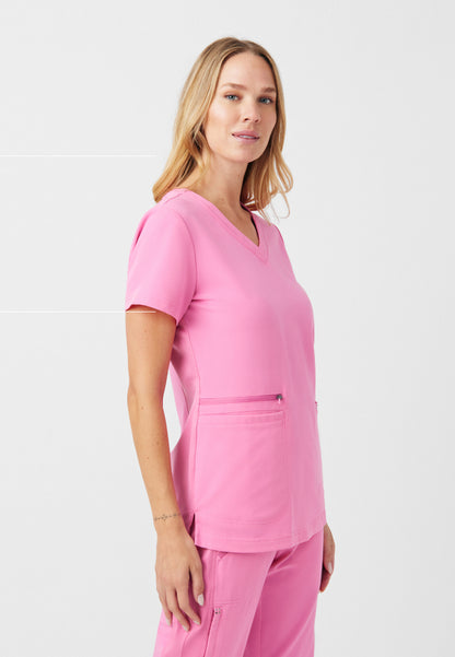 Women's 3-Pocket V-Neck Scrub Top - Dancing Blossom