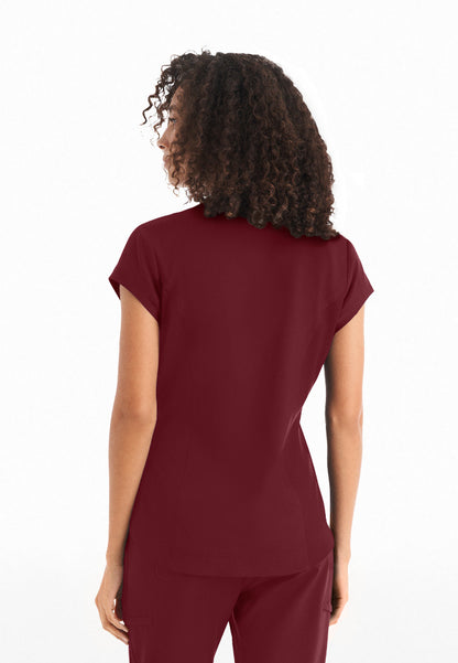 White Cross CRFT Women's 1 Pocket V-Neck Scrub Top - Wine - The Uniform Store