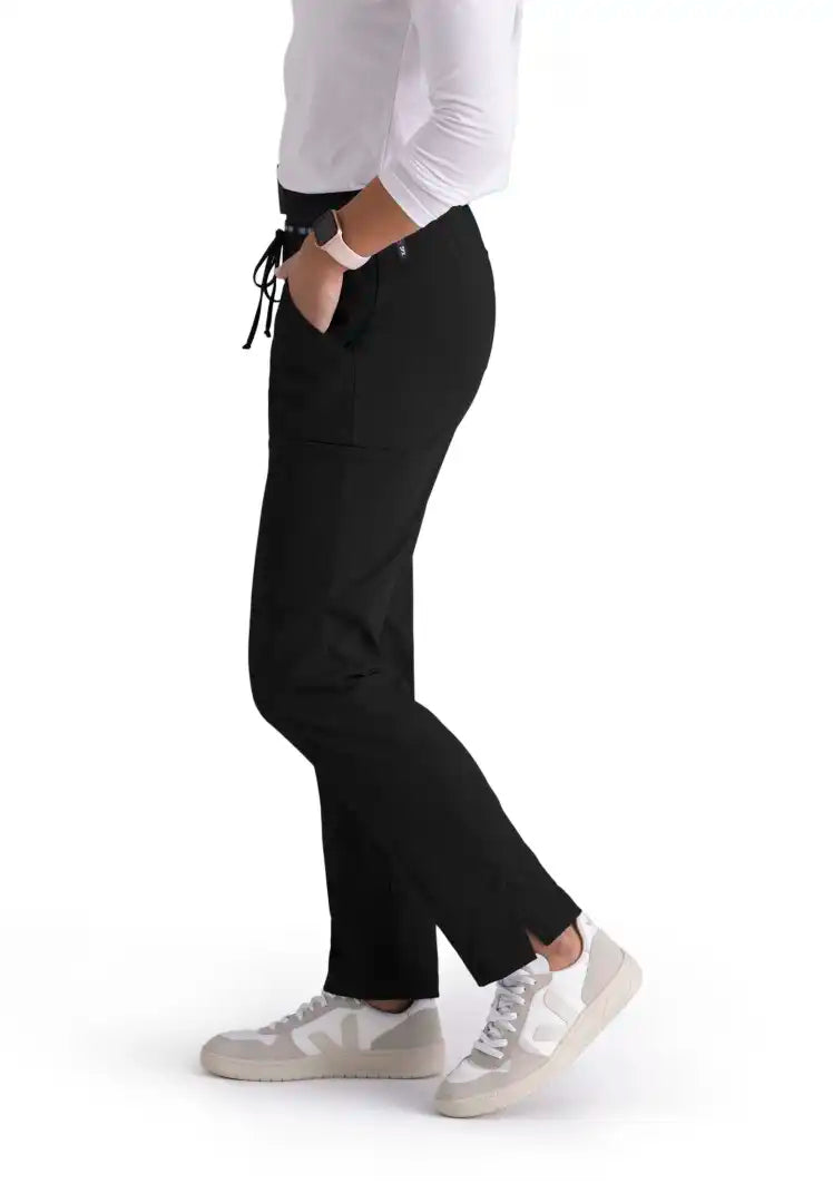 Pantalon d'uniforme médical à jambe fuselée à taille moyenne Serena à 7 poches - Noir