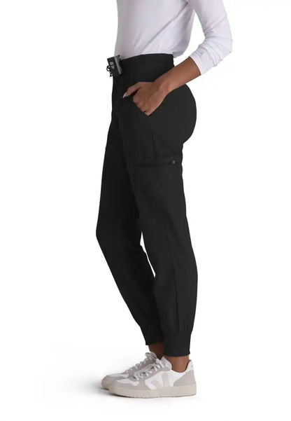 Grey's Anatomy™ Spandex Stretch "Carly" 7-Pocket Mid-Rise Jogger Scrub Pant - Black - The Uniform Store