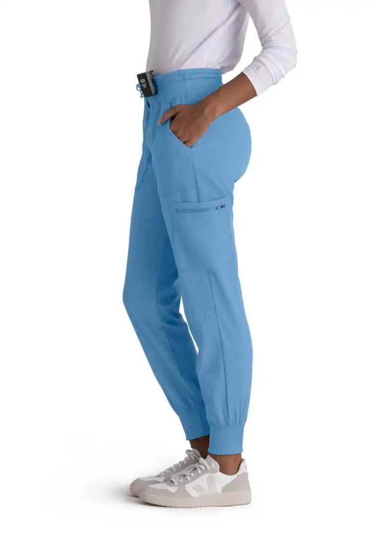 Grey's Anatomy™ Spandex Stretch "Carly" 7-Pocket Mid-Rise Jogger Scrub Pant - Ciel Blue - The Uniform Store
