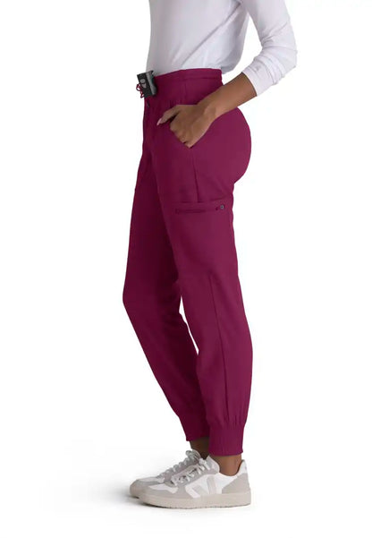 Grey's Anatomy™ Spandex Stretch "Carly" 7-Pocket Mid-Rise Jogger Scrub Pant - Wine - The Uniform Store