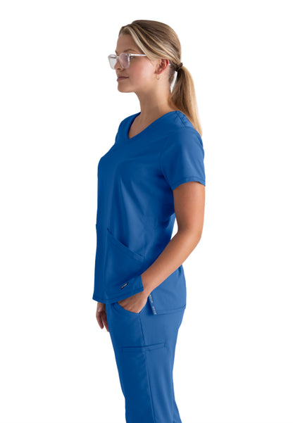 Serena 3-Pocket Ribbed Scrub Top - New Royal