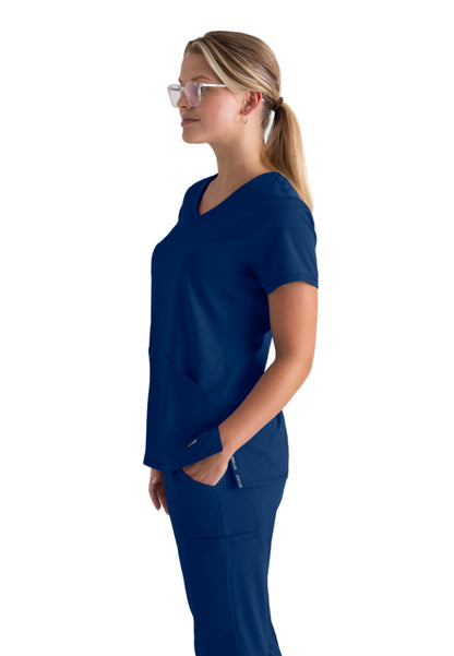 Serena 3-Pocket Ribbed Scrub Top - Indigo