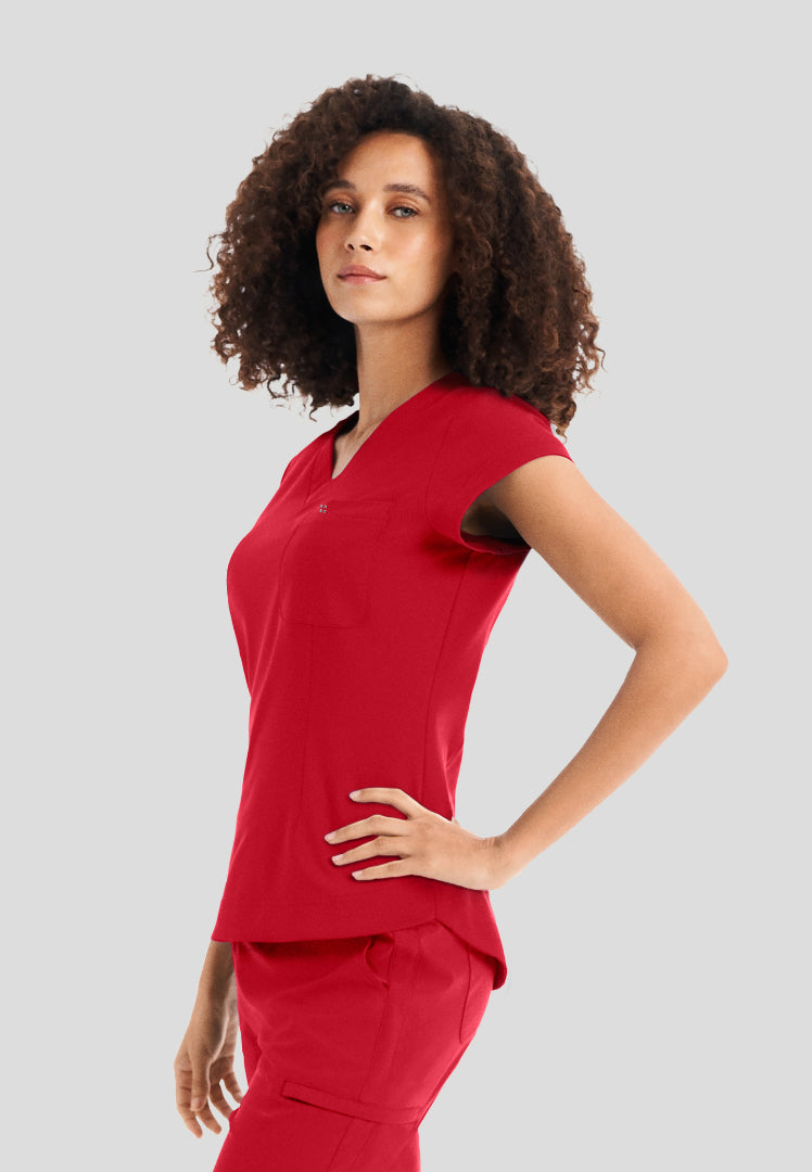 White Cross CRFT Women's 1 Pocket V-Neck Scrub Top - Racing Red - The Uniform Store