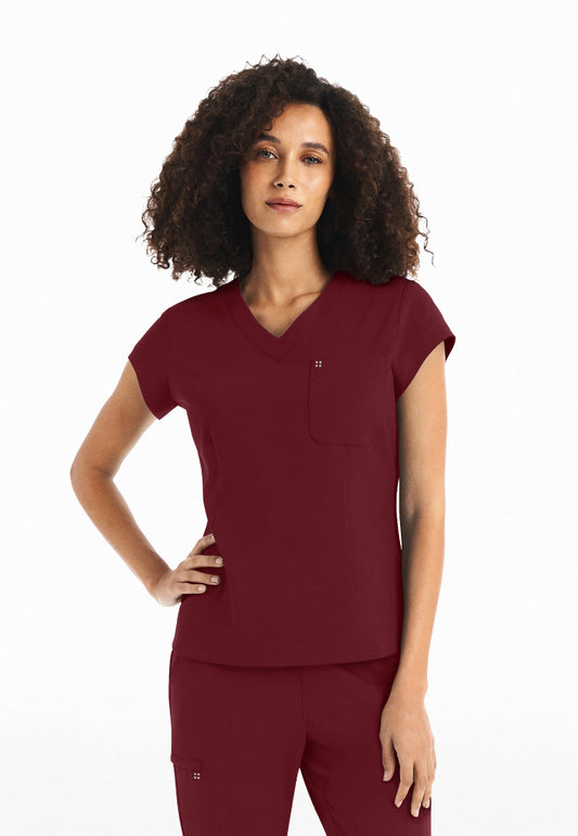 White Cross CRFT Women's 1 Pocket V-Neck Scrub Top - Wine - The Uniform Store