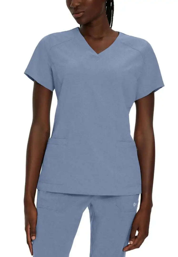 White Cross FIT Women's Quick-Dry 2-Pocket Stretch V-Neck Scrub Top - Chambray Blue - The Uniform Store