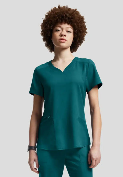 Vibe 2-Pocket V-Neck Scrub Top - Caribbean
