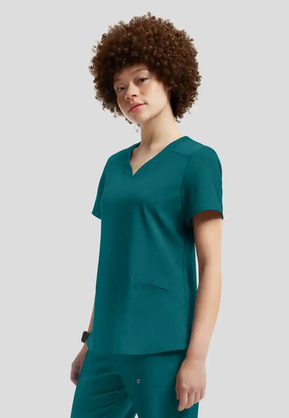 Vibe 2-Pocket V-Neck Scrub Top - Caribbean