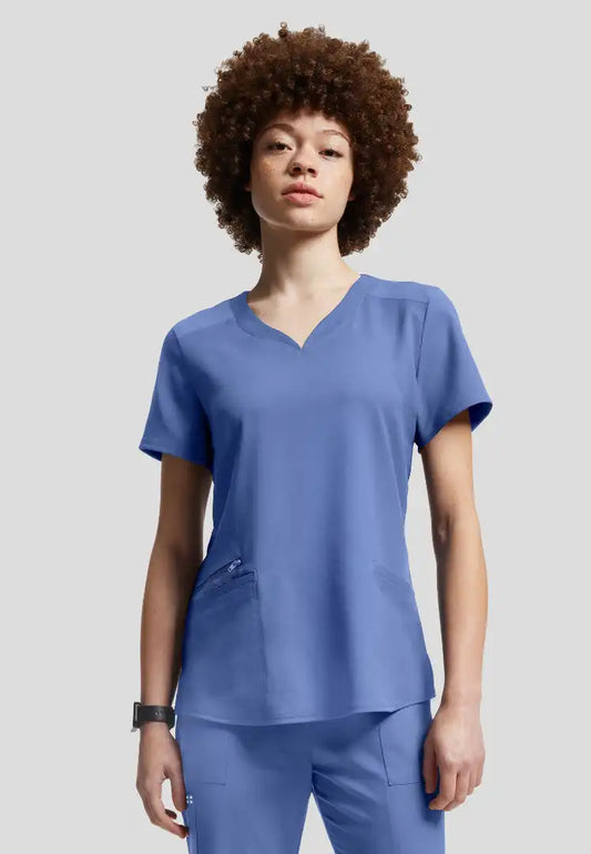 Vibe 2-Pocket V-Neck Scrub Top - Ciel