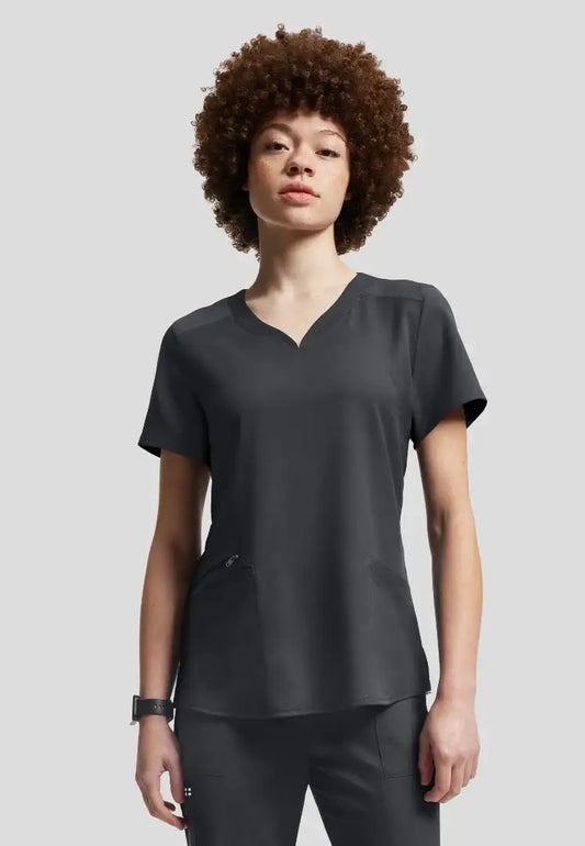Vibe 2-Pocket V-Neck Scrub Top - Pewter