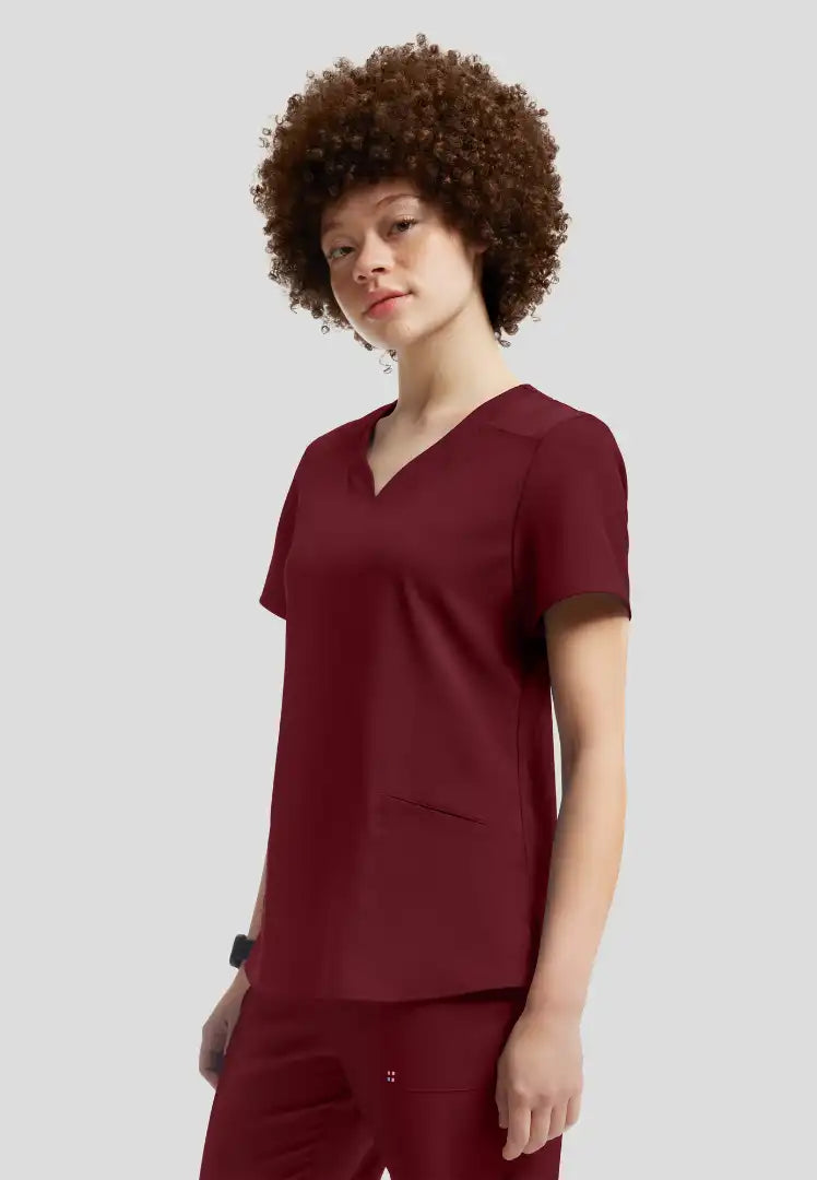 Vibe 2-Pocket V-Neck Scrub Top - Wine