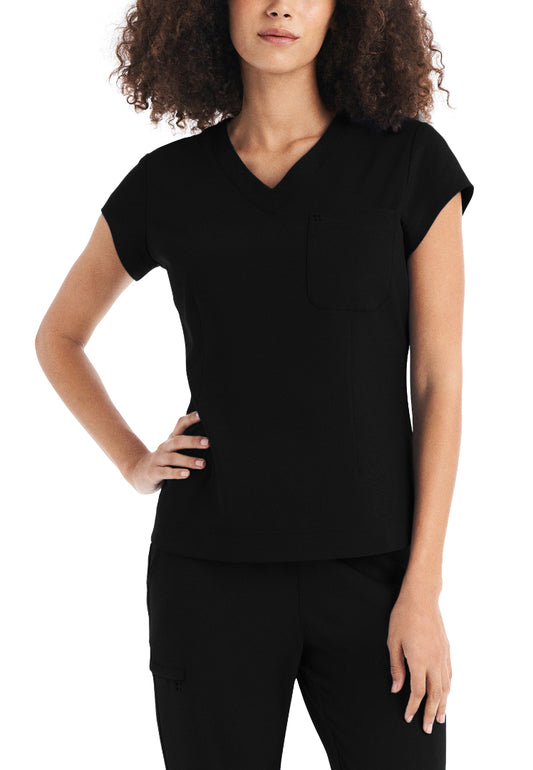 White Cross CRFT Women's 1 Pocket V-Neck Scrub Top - Black - The Uniform Store
