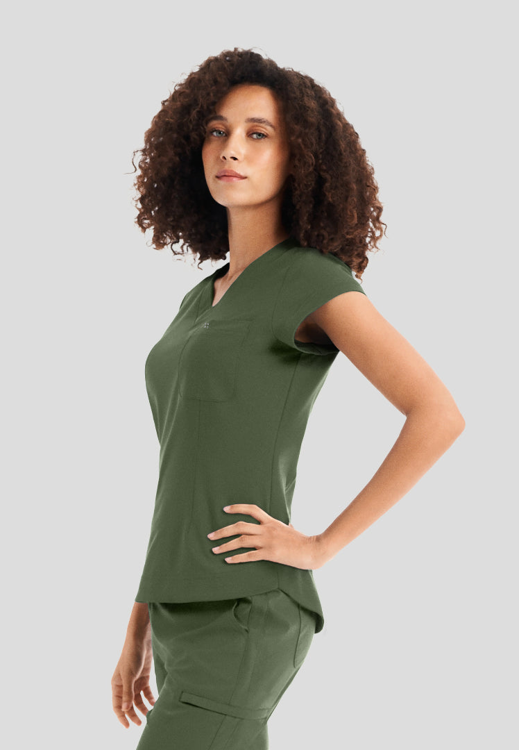 White Cross CRFT Women's 1 Pocket V-Neck Scrub Top - Olive - The Uniform Store