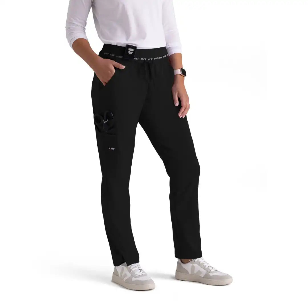 Pantalon d'uniforme médical à jambe fuselée à taille moyenne Serena à 7 poches - Noir