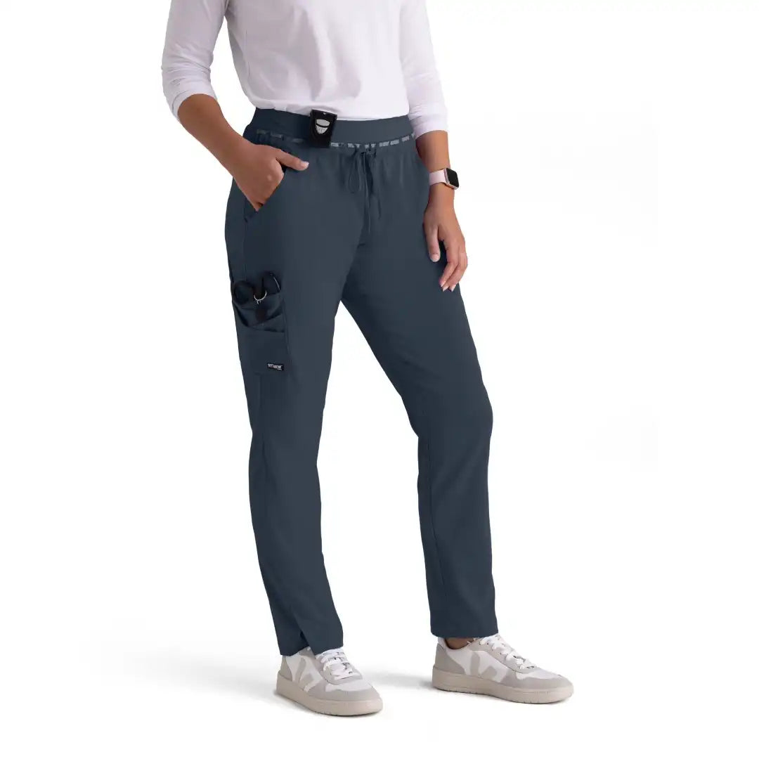 Pantalon d'uniforme médical à jambe fuselée à taille moyenne Serena à 7 poches - Acier