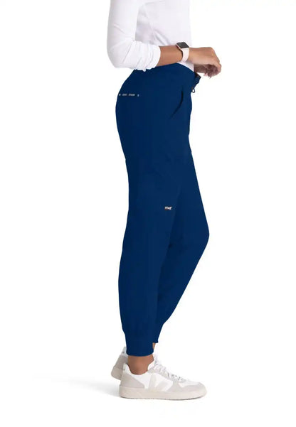 Grey's Anatomy™ Spandex Stretch "Carly" 7-Pocket Mid-Rise Jogger Scrub Pant - Indigo - The Uniform Store