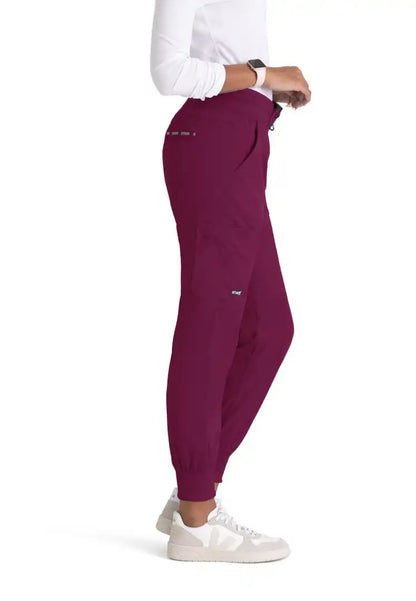 Grey's Anatomy™ Spandex Stretch "Carly" 7-Pocket Mid-Rise Jogger Scrub Pant - Wine - The Uniform Store