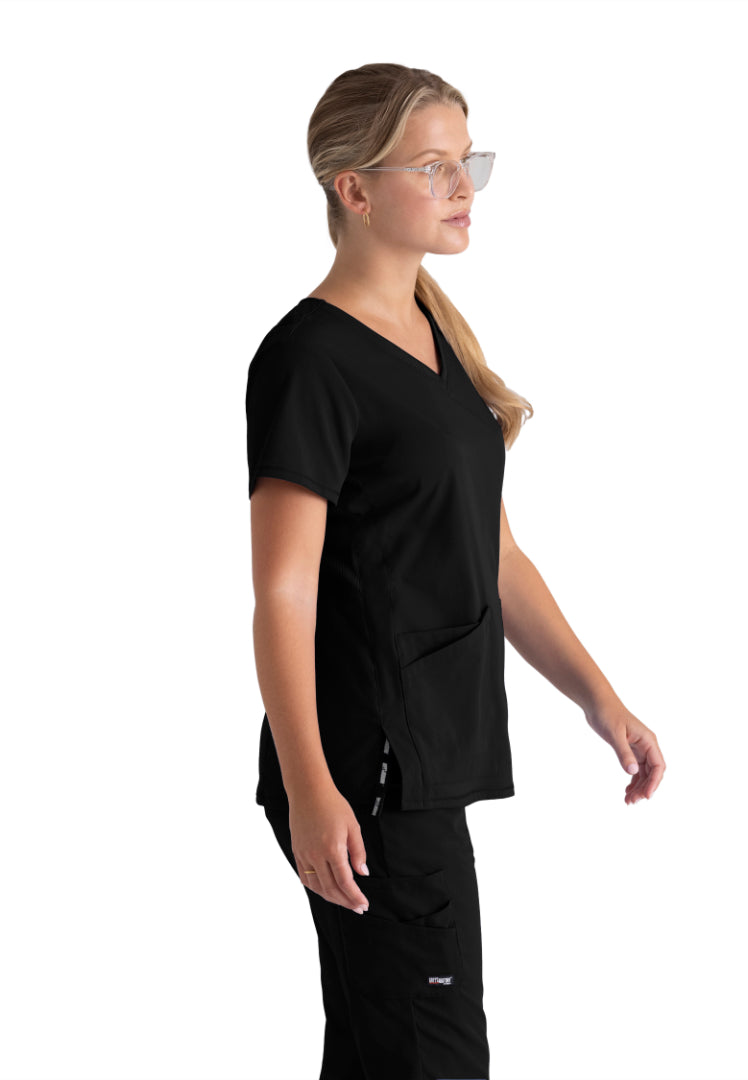 Blusa médica acanalada de 3 bolsillos Serena - Negra