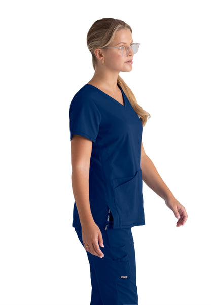 Serena 3-Pocket Ribbed Scrub Top - Indigo