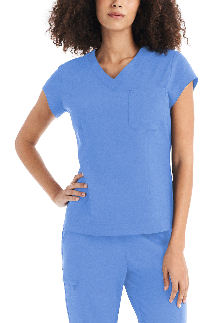 White Cross CRFT Women's 1 Pocket V-Neck Scrub Top - Cieleste - The Uniform Store