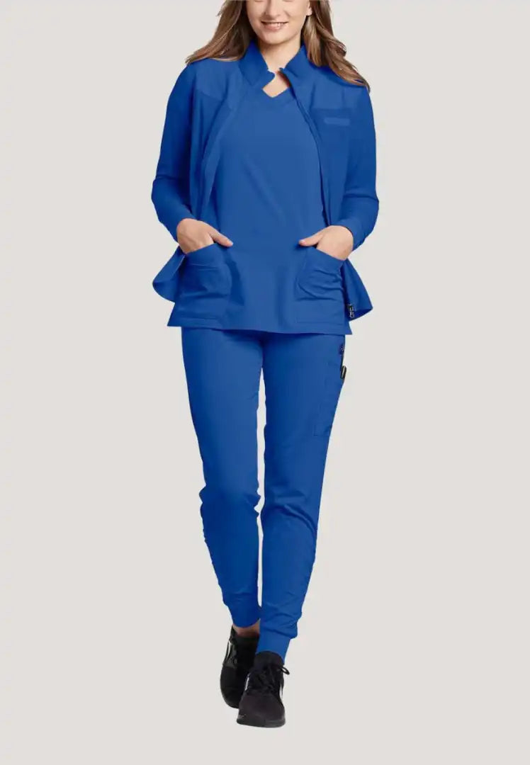 White Cross FIT Women's 3-Pocket Warm-Up Scrub Jacket - Royal Blue - The Uniform Store