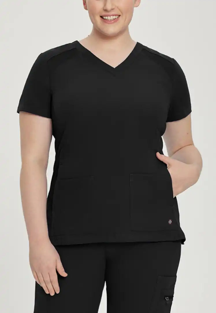 White Cross V-Tess Women's 4 Pocket V-Neck Scrub Top - Black - The Uniform Store