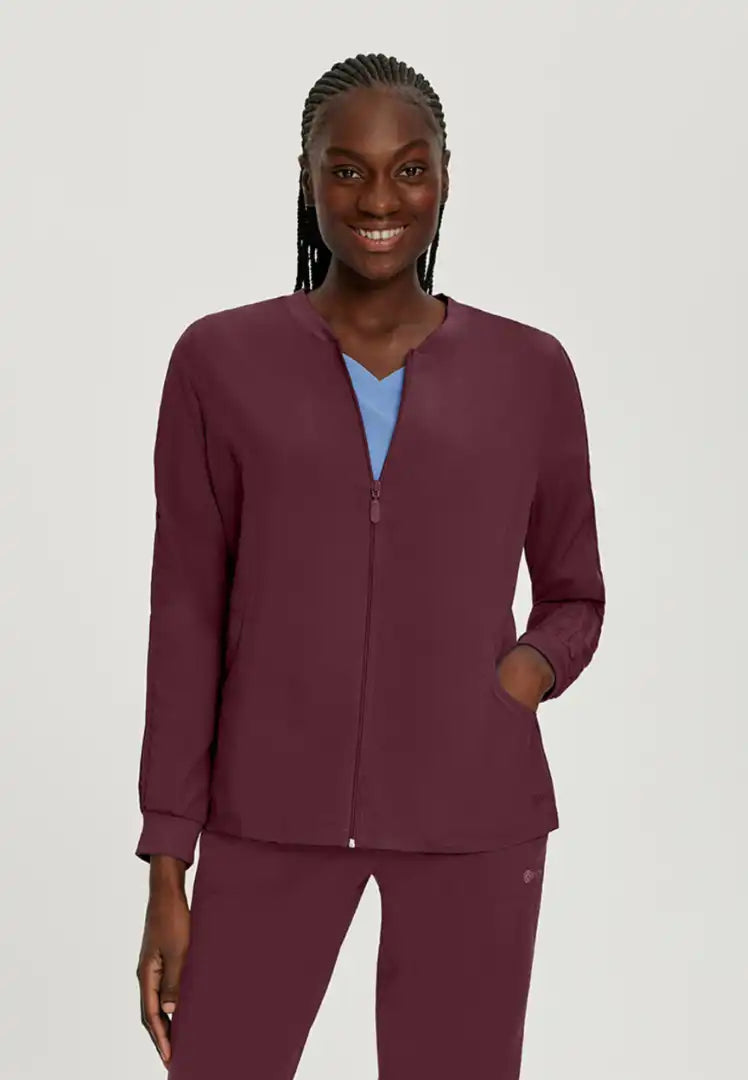 White Cross FIT Women's 2 Pocket Scrub Jacket - Wine - The Uniform Store