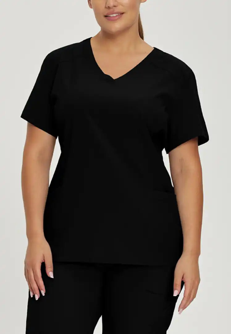 White Cross FIT Women's Quick-Dry 2-Pocket Stretch V-Neck Scrub Top - Black - The Uniform Store