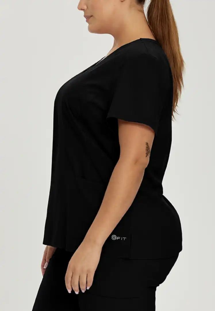White Cross FIT Women's Quick-Dry 2-Pocket Stretch V-Neck Scrub Top - Black - The Uniform Store