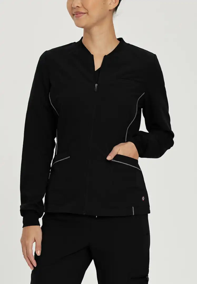 White Cross V-Tess Women's 3 Pocket Warm-Up Scrub Jacket - Black - The Uniform Store
