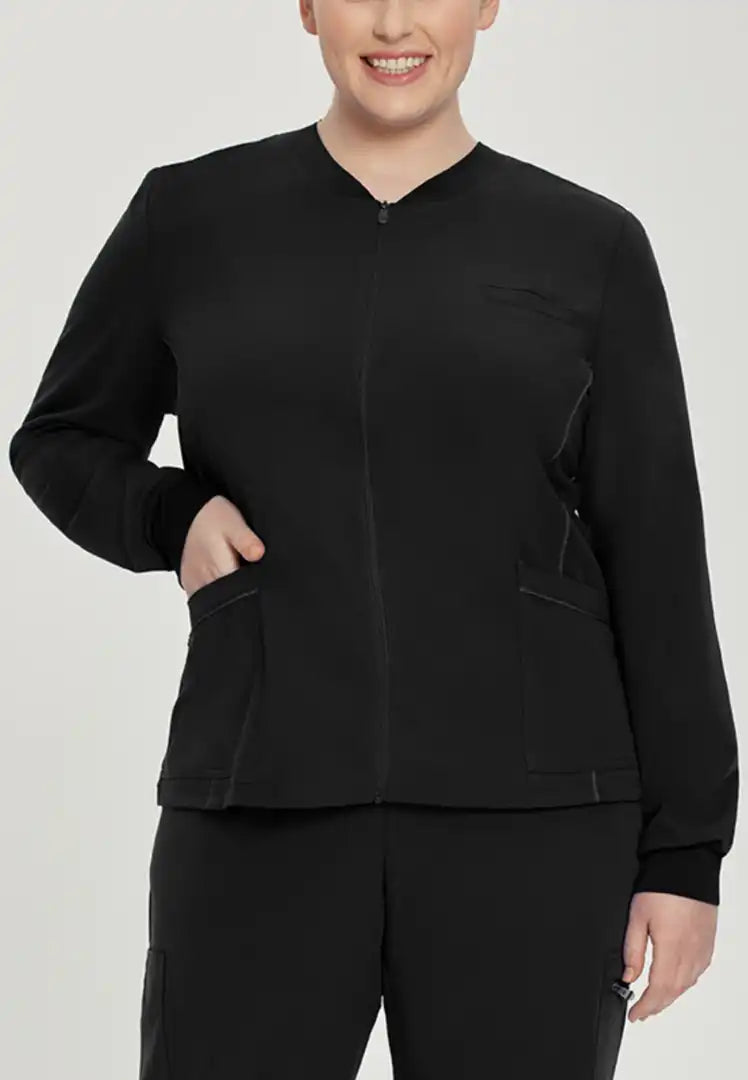 White Cross V-Tess Women's 3 Pocket Warm-Up Scrub Jacket - Black - The Uniform Store