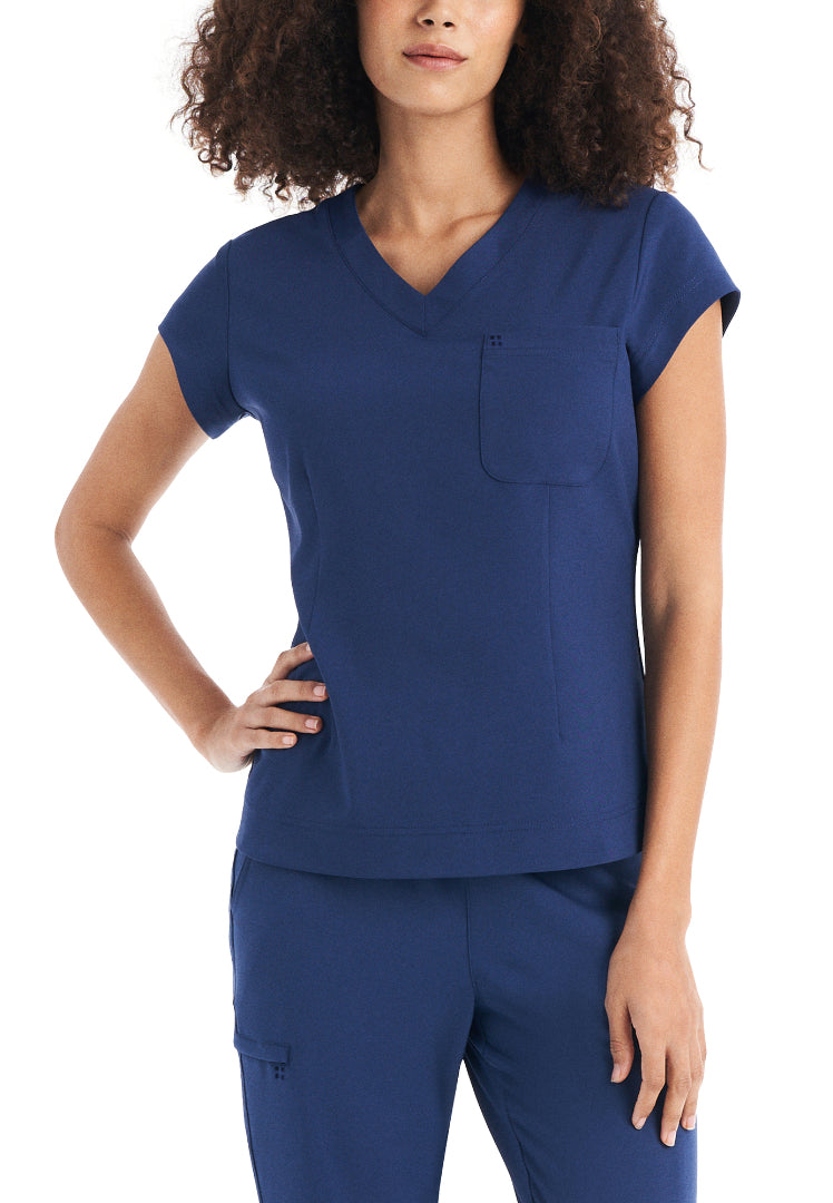 White Cross CRFT Women's 1 Pocket V-Neck Scrub Top - Navy - The Uniform Store